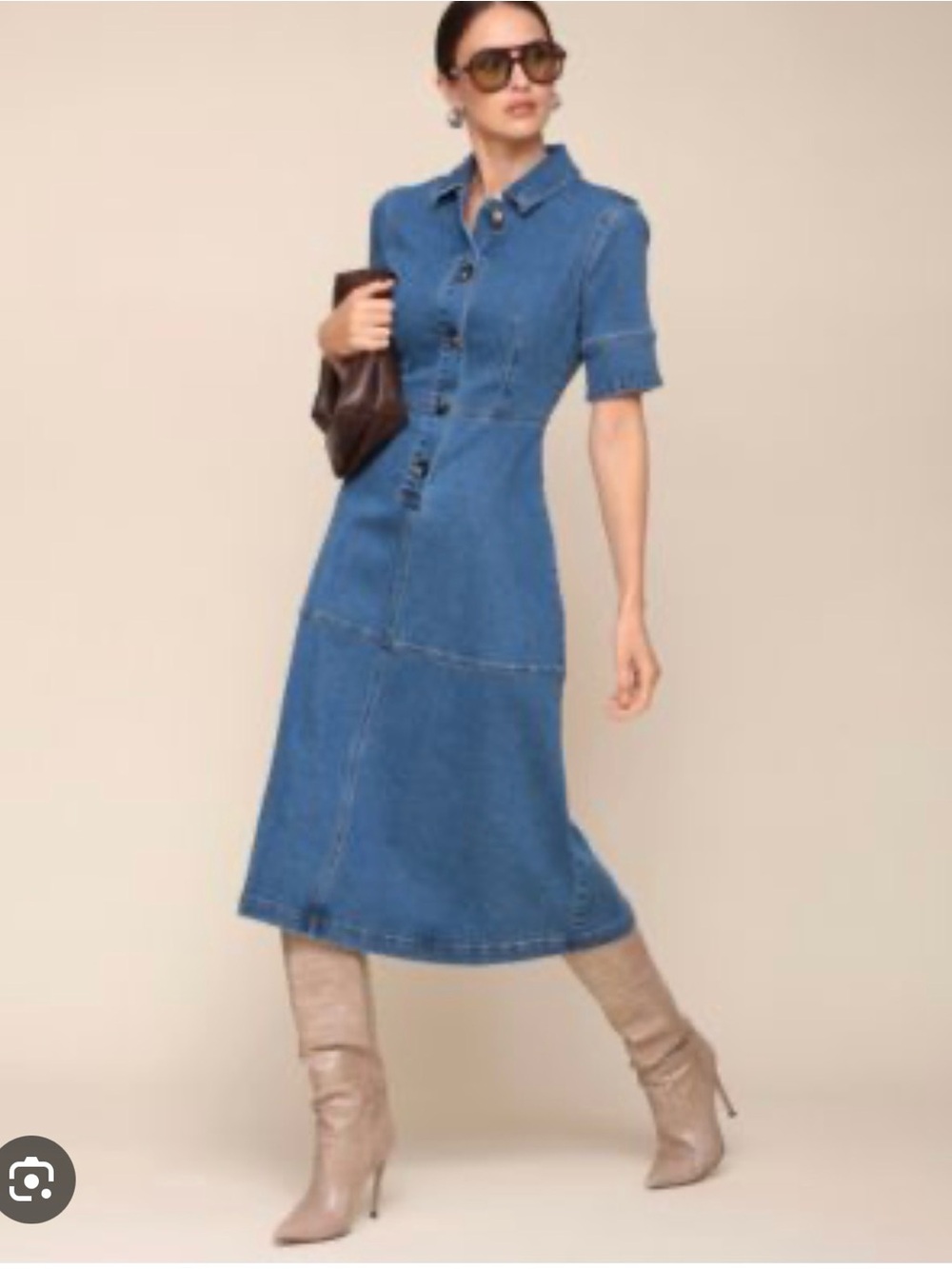 Avec Les Filles Dark Blue Denim Button-Front Midi Dress size 8/10 NWT